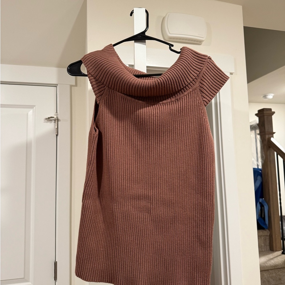 Amazon Women's Ribbed Cowl Neck Sweater - Brown